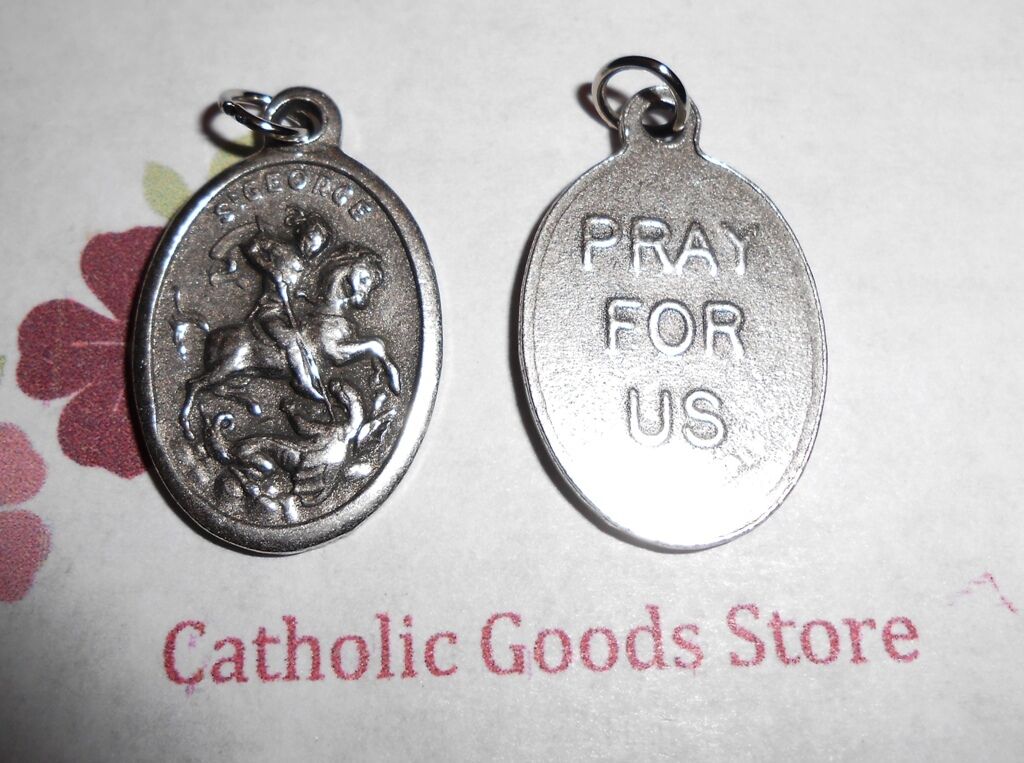 Saint St. George / Pray for Us - Italian Silver tone Oxidized 1 inch Medal 