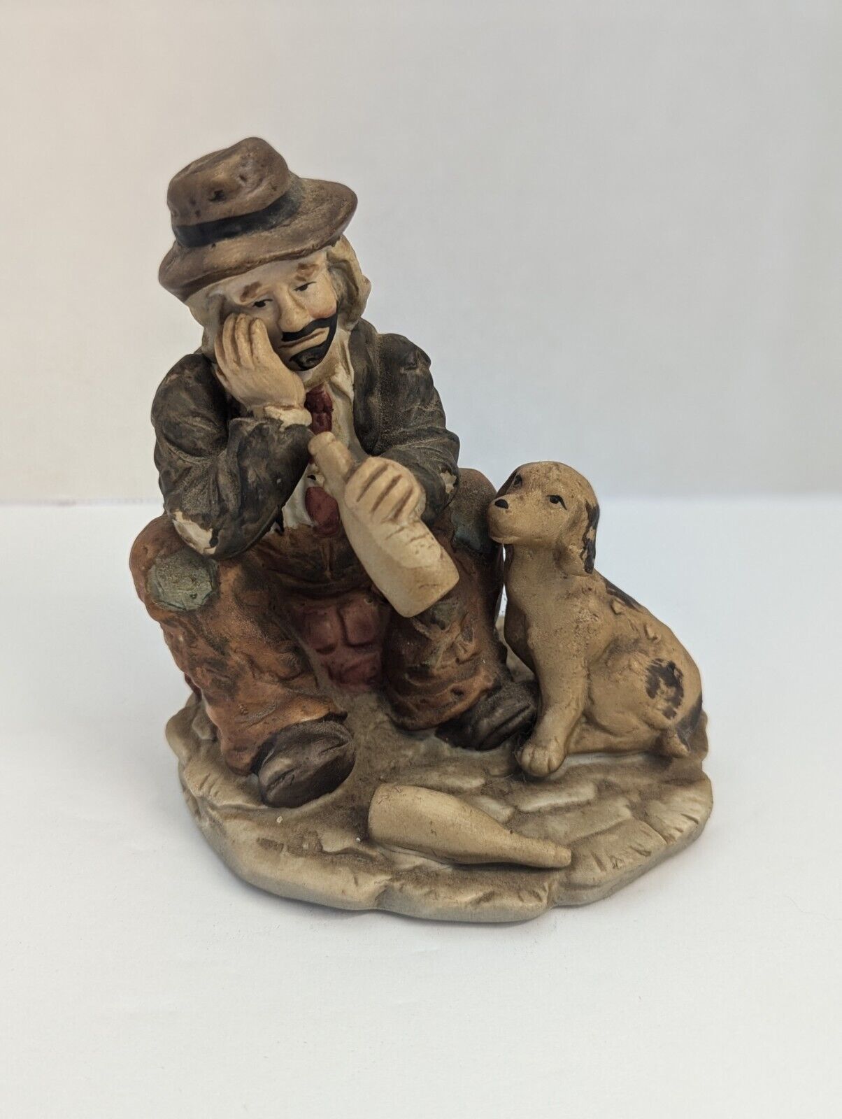 Hobo Clown With Puppy Dog Pet Figurine Statue Porcelain UOGC 5