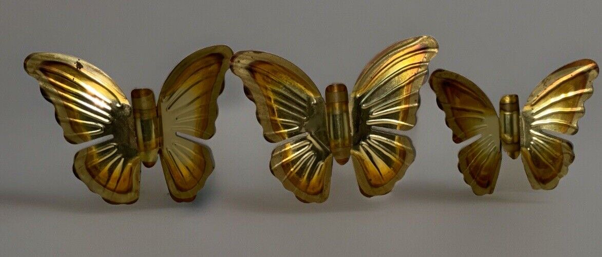 Vtg Homco Home Interiors Metal Butterfly Wall Hanging Gold Brass Copper Set of 3