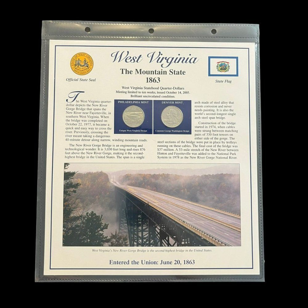 West Virginia State Postal Commemorative Society Statehood Quarters Sheet