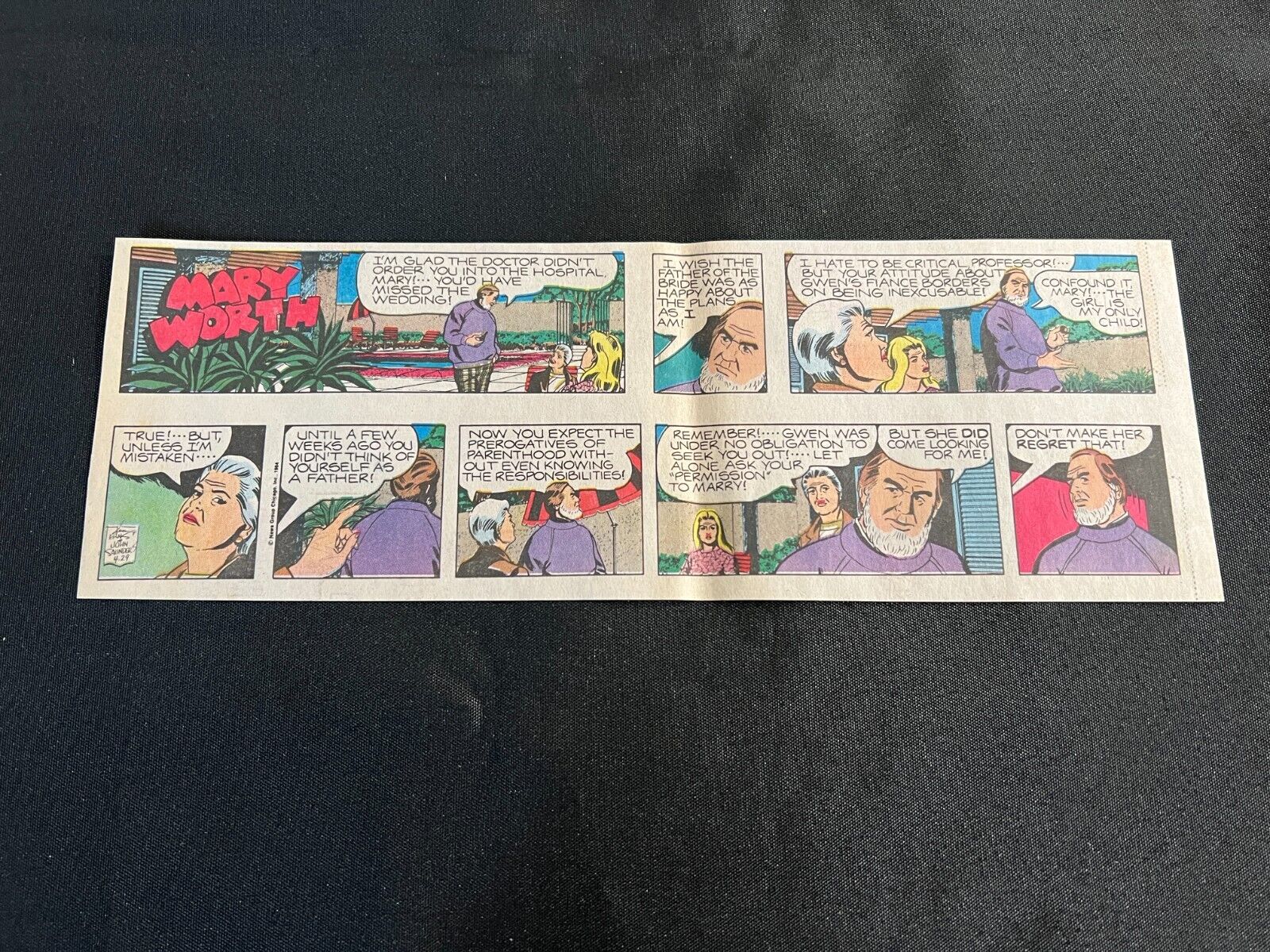 #Q11 MARY WORTH by John Saunders Sunday Quarter Page Strip April 29, 1984