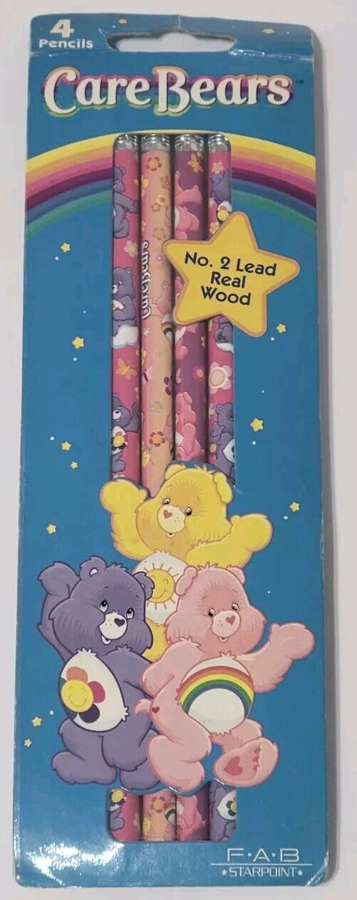 Vintage Care Bear # 2 Pencils Pack of 4 American Greetings 2005 Starpoint New