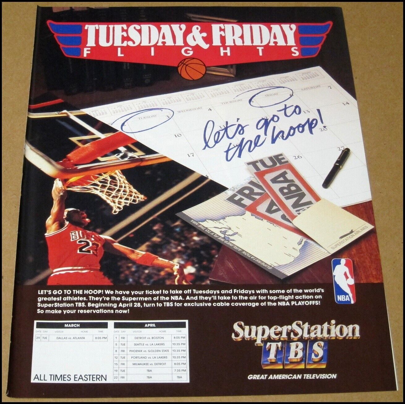 1988 Michael Jordan NBA on TBS SuperStation Print Ad Advertisement Chicago Bulls