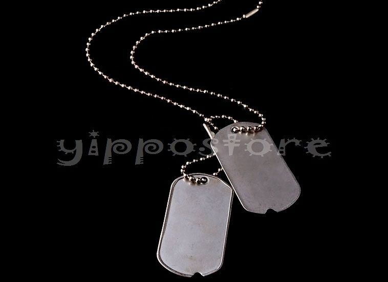 U.S. Military Spec Army WWII Blank Dog Tags Set w/ Stainless Steel Chains