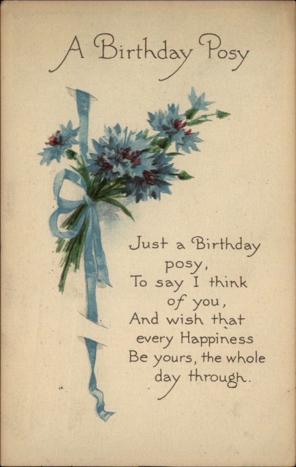 Birthday poem Gibson Art floral cornflower posy  1917 to LB Chaloux Rochester NY