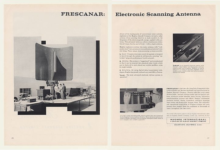 1960 Hughes FRESCANAR Electronic Radar Antenna 2-Page Ad