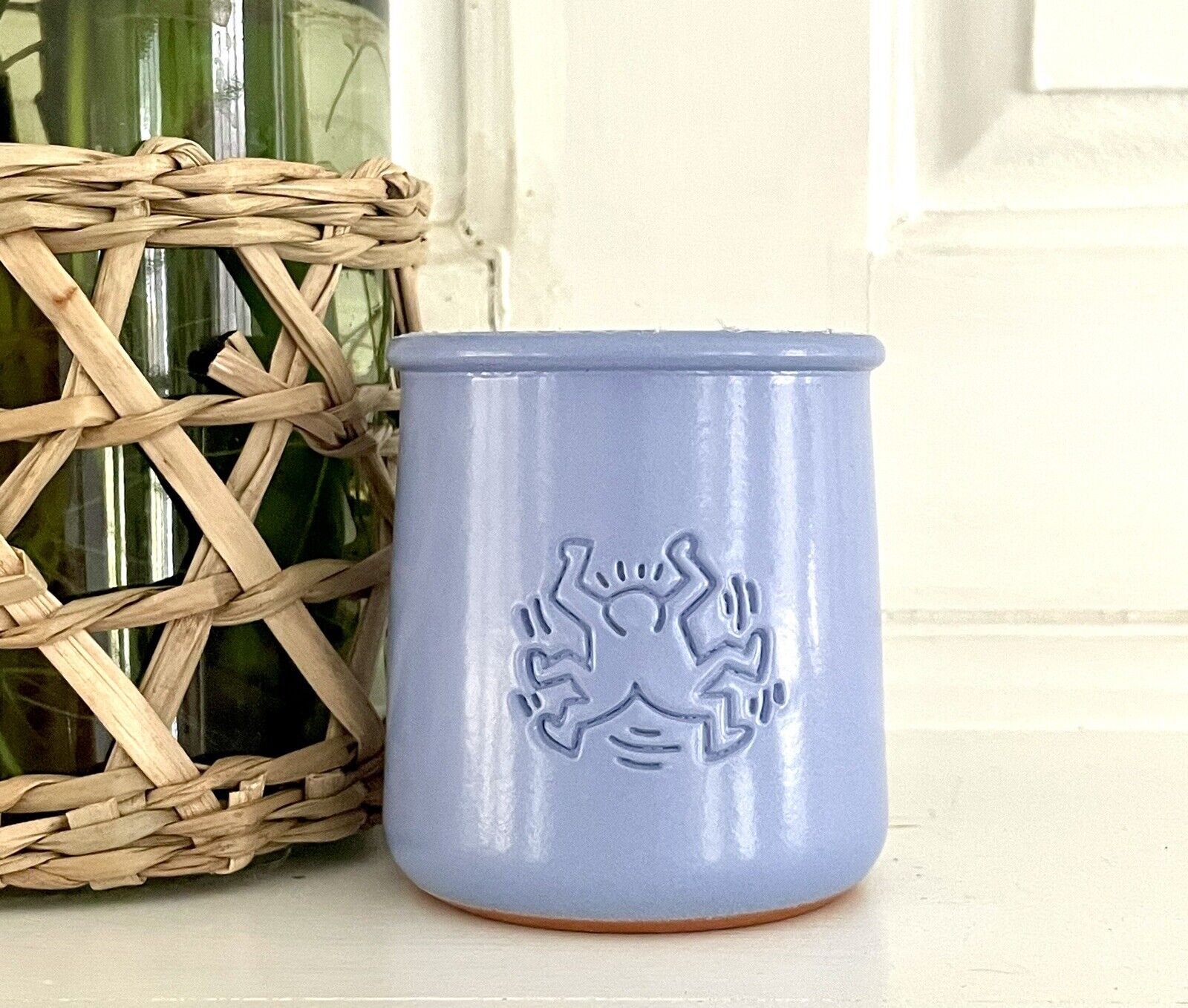 Rare Keith Haring La Fermiere Yogurt Jar Pot Blue Terracotta Dancing Pop