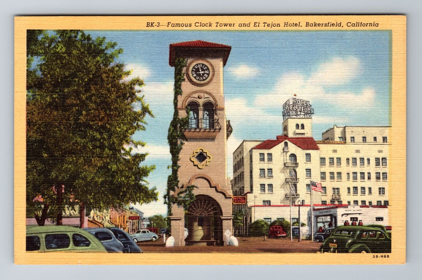 Bakersfield CA-California, Famous Clock Tower, El Tejan Hotel, Vintage Postcard