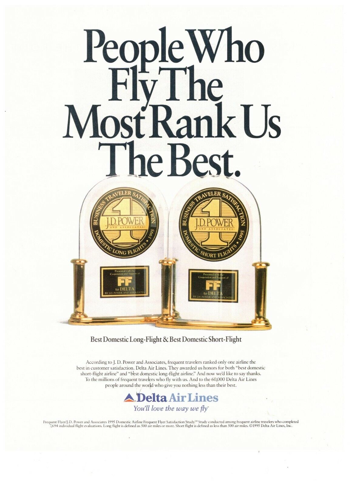 Delta Airlines JD Power Awards People Who Fly the Most Vintage 1996 Print Ad