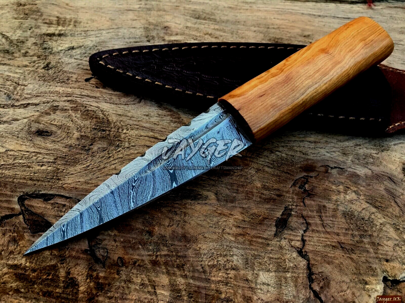 Handmade Sgian Dubh-Hunting Knife-Damascus Steel Blade-Jayger-Leather Sheath