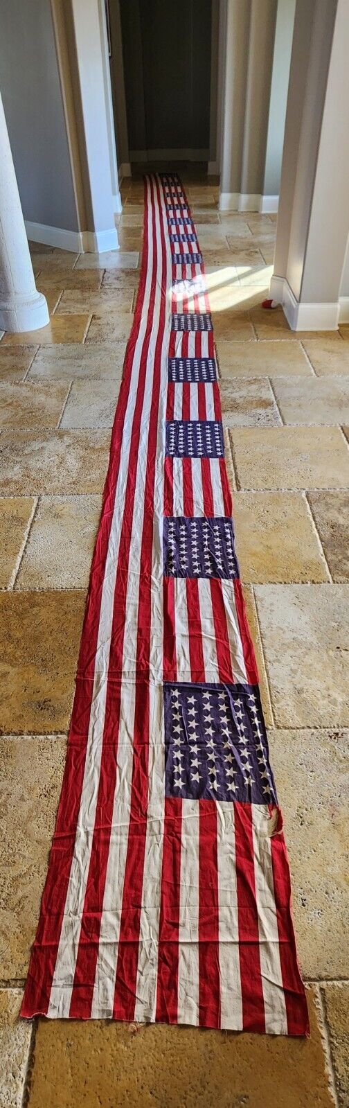 Antique 46 Star American Flag UNCUT roll of fabric 13 flags total 37 FEET LONG