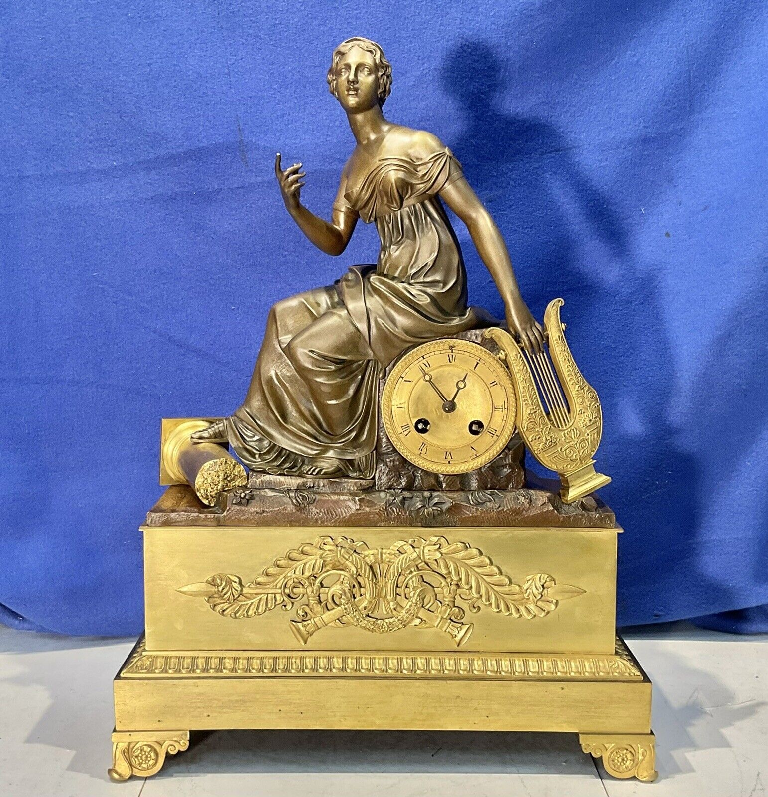 1825 ANTIQUE FRENCH JAPY FRERES STRIKES KEY WOUND,GILT BRONZE FIGURAL CLOCK