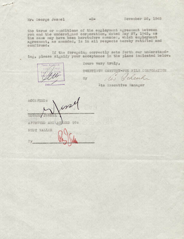 GEORGE JESSEL - CONTRACT SIGNED 11/26/1945 WITH CO-SIGNERS