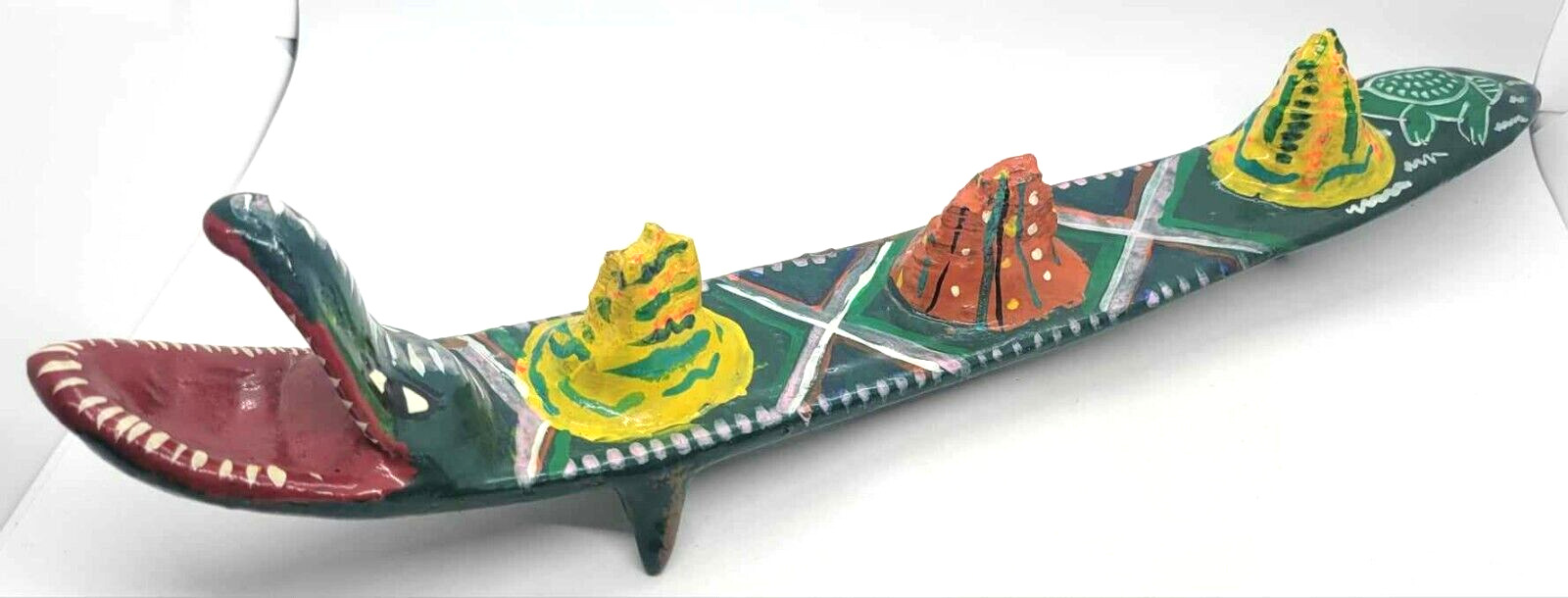 Mexican Folk Art Seed Pod Shaker Alligator Handmade Rattle Painted Turtle