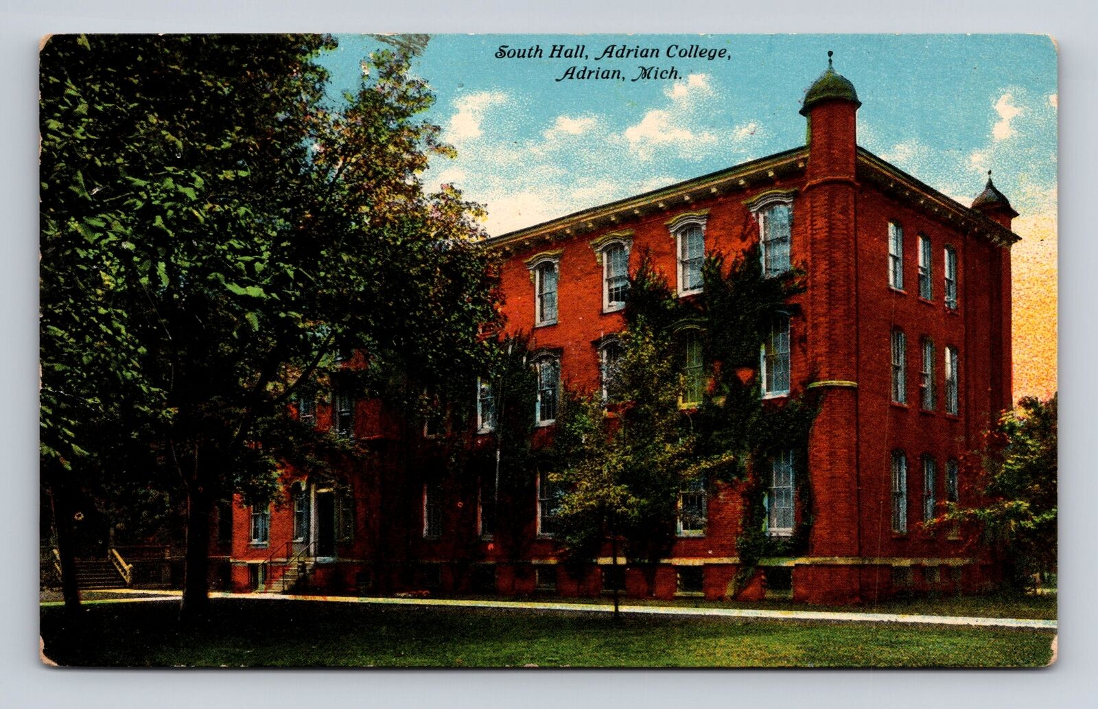 Adrian MI-Michigan, Adrian College South Hall, Antique Vintage Souvenir Postcard
