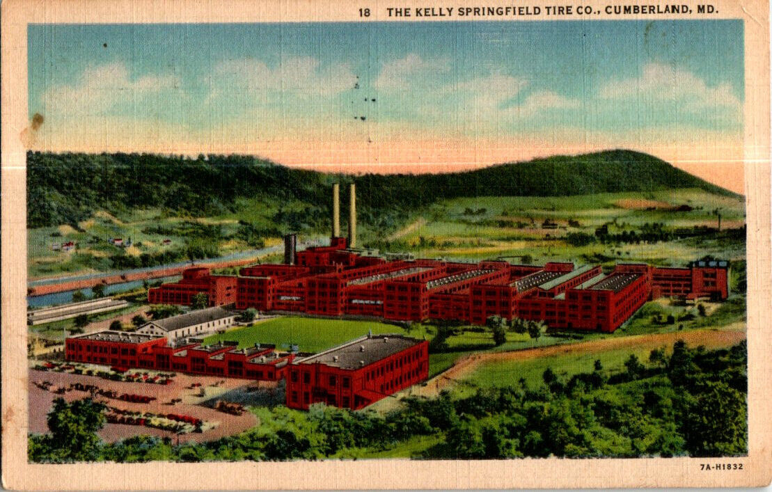 Kelly Springfield Tire Company, Cumberland, Maryland postcard. Posted 1937