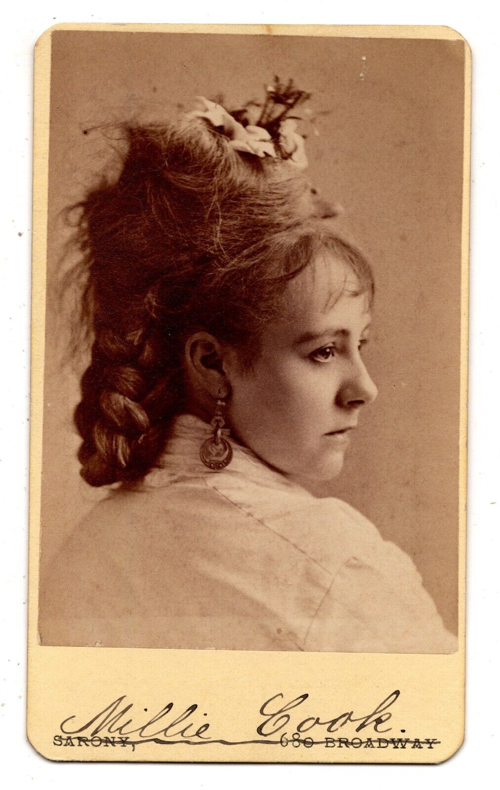 ANTIQUE CDV C. 1870s YOUNG THEATER ACTRESS MILLIE COOK SARONY BROADWAY NEW YORK