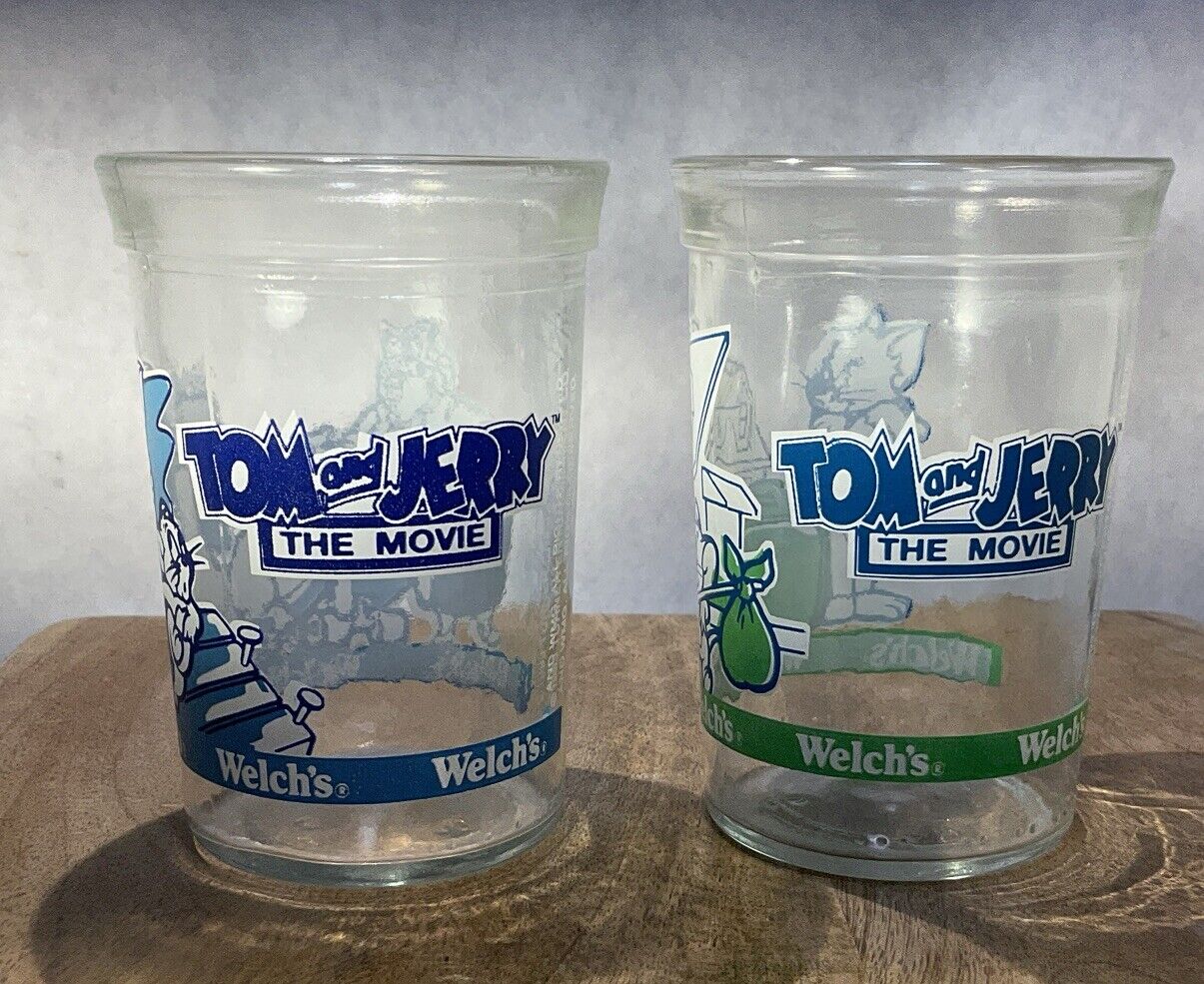 Vintage 1993 Tom And Jerry The Movie Welch’s Jelly Drinking Glasses- Lot Of 2