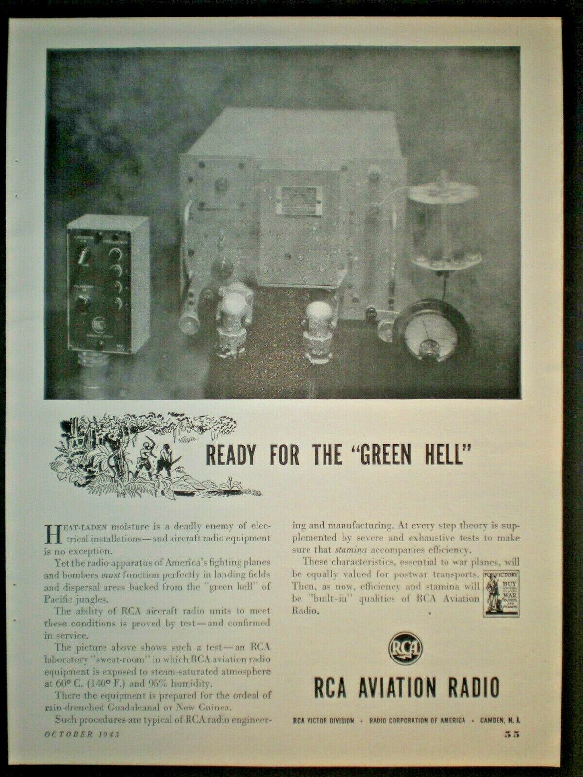1943 READY FOR THE GREEN HELL WWII vintage RCA AVIATION RADIO  Trade print ad