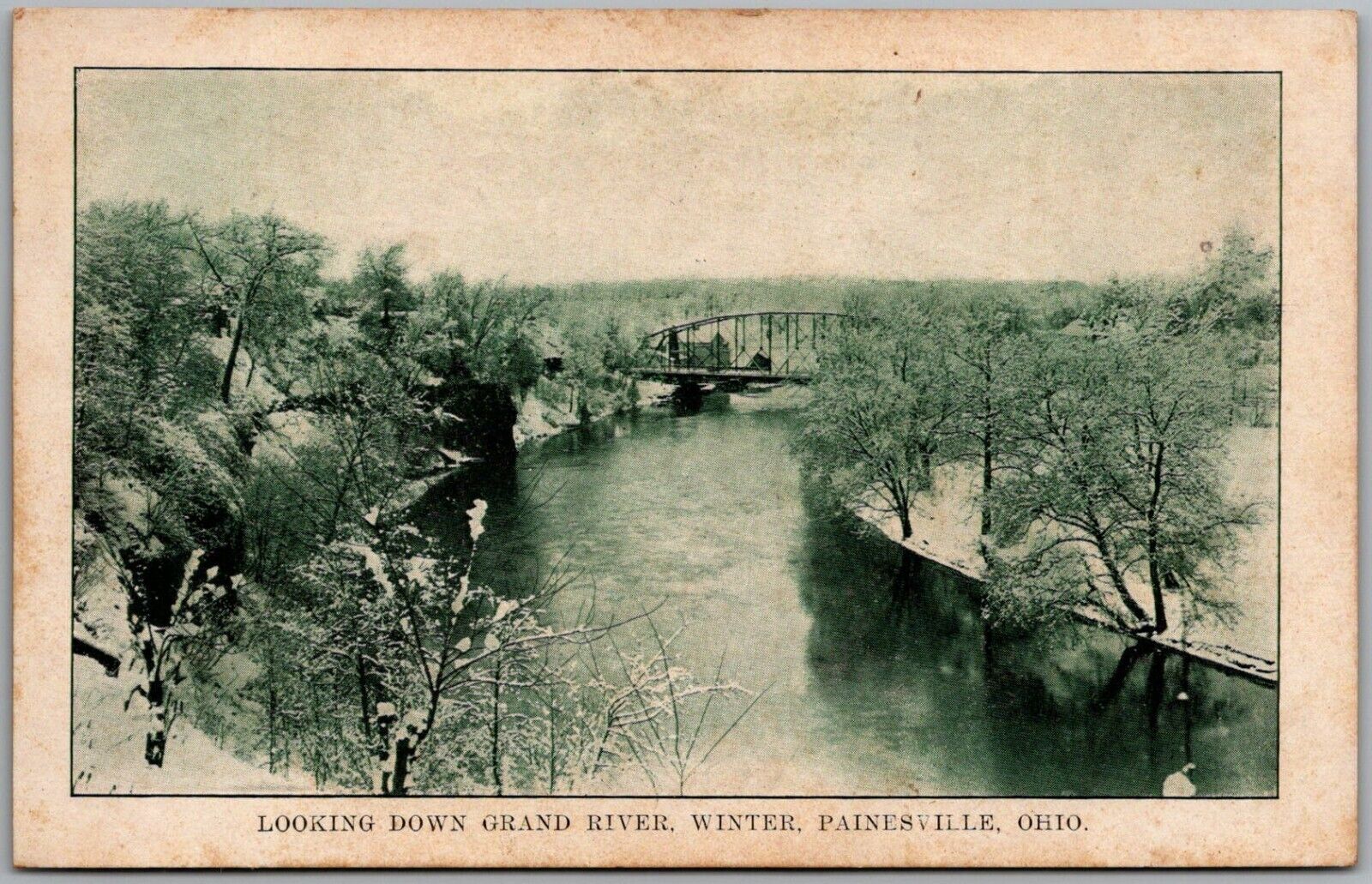 Postcard Looking Down Grand River; Winter; Painesville, Ohio 1910 Fb