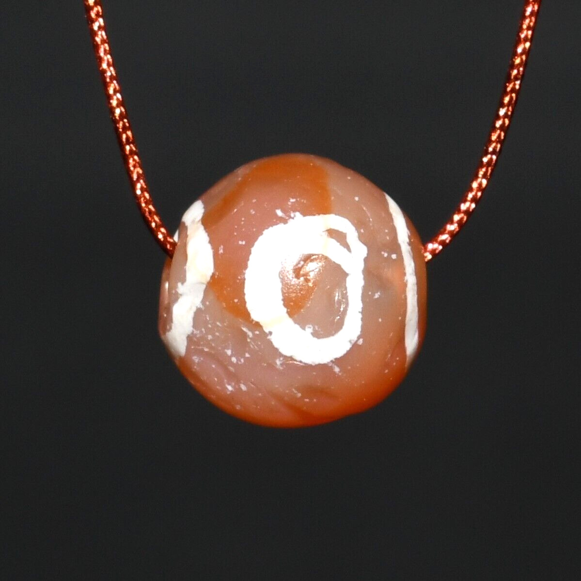 Authentic Rare Ancient Round Etched Carnelian Dzi Bead over 2000 Years Old
