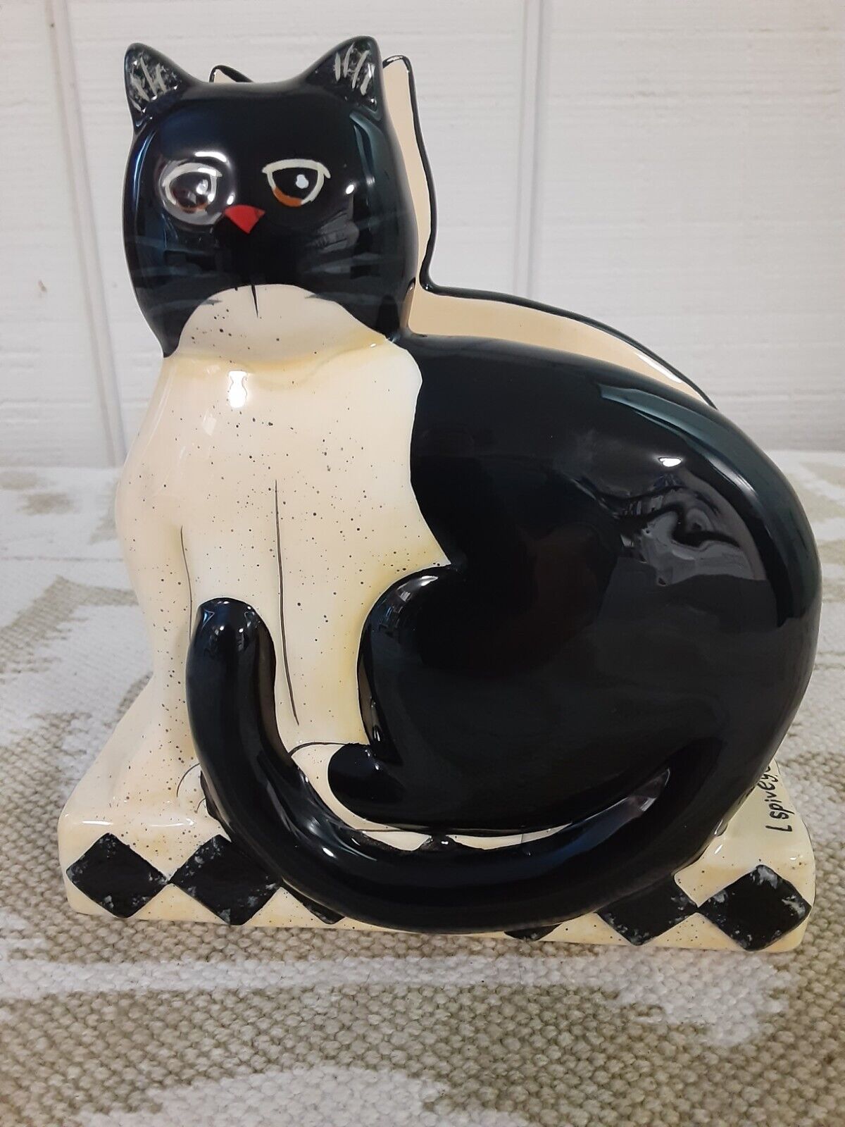 Linda Spivey Country Cats Ceramic Napkin Holder - Black & White - Cute
