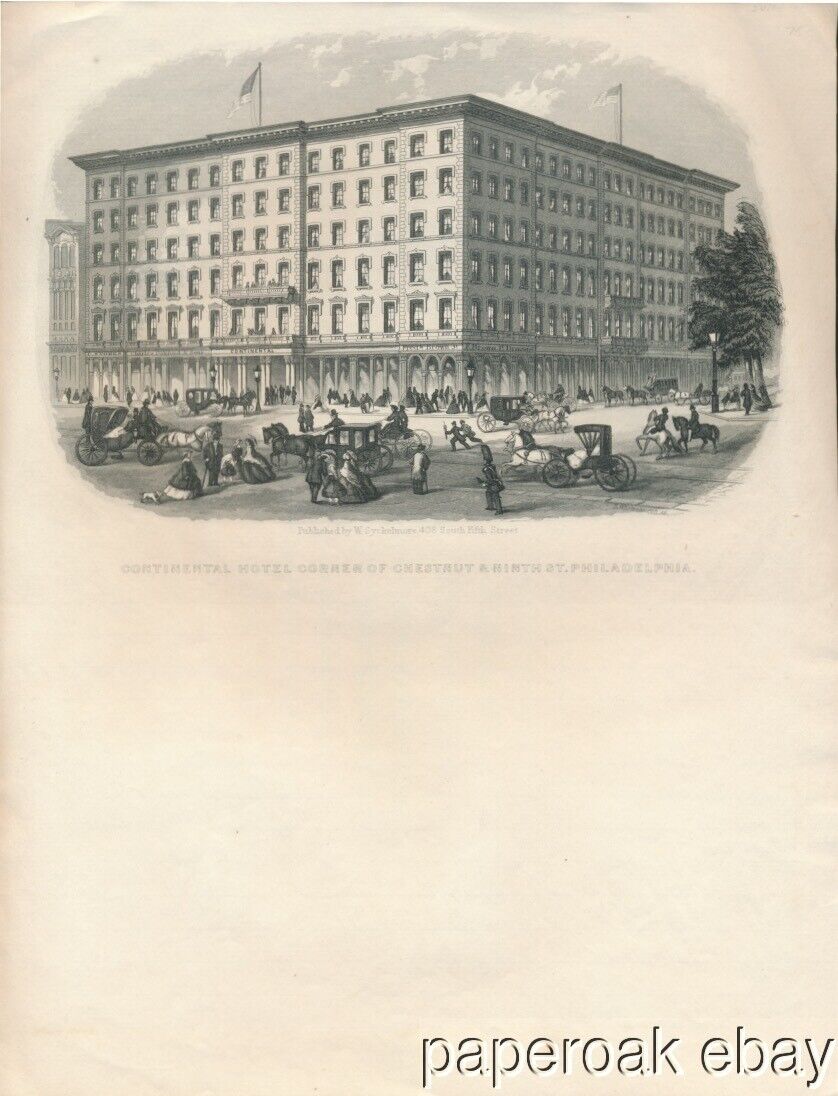 ca1850\'s Continental Hotel Corner Of Chestnut & 9th St. Philadelphia Lettersheet