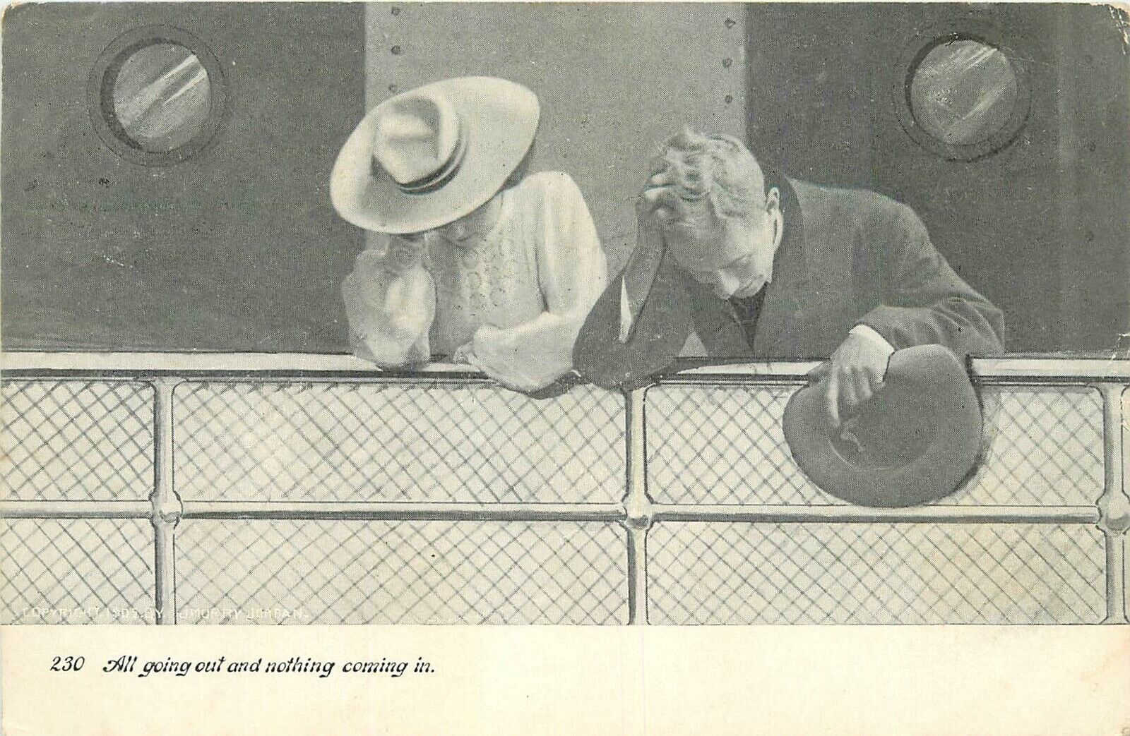 Postcard 1908 Steamship Deck couple seasick humor undivided 23-11213