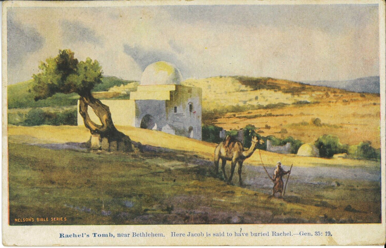 1915 Nelsons Bible Series Rachels Tomb Bethlehem Camel Antique Vintage Postcard