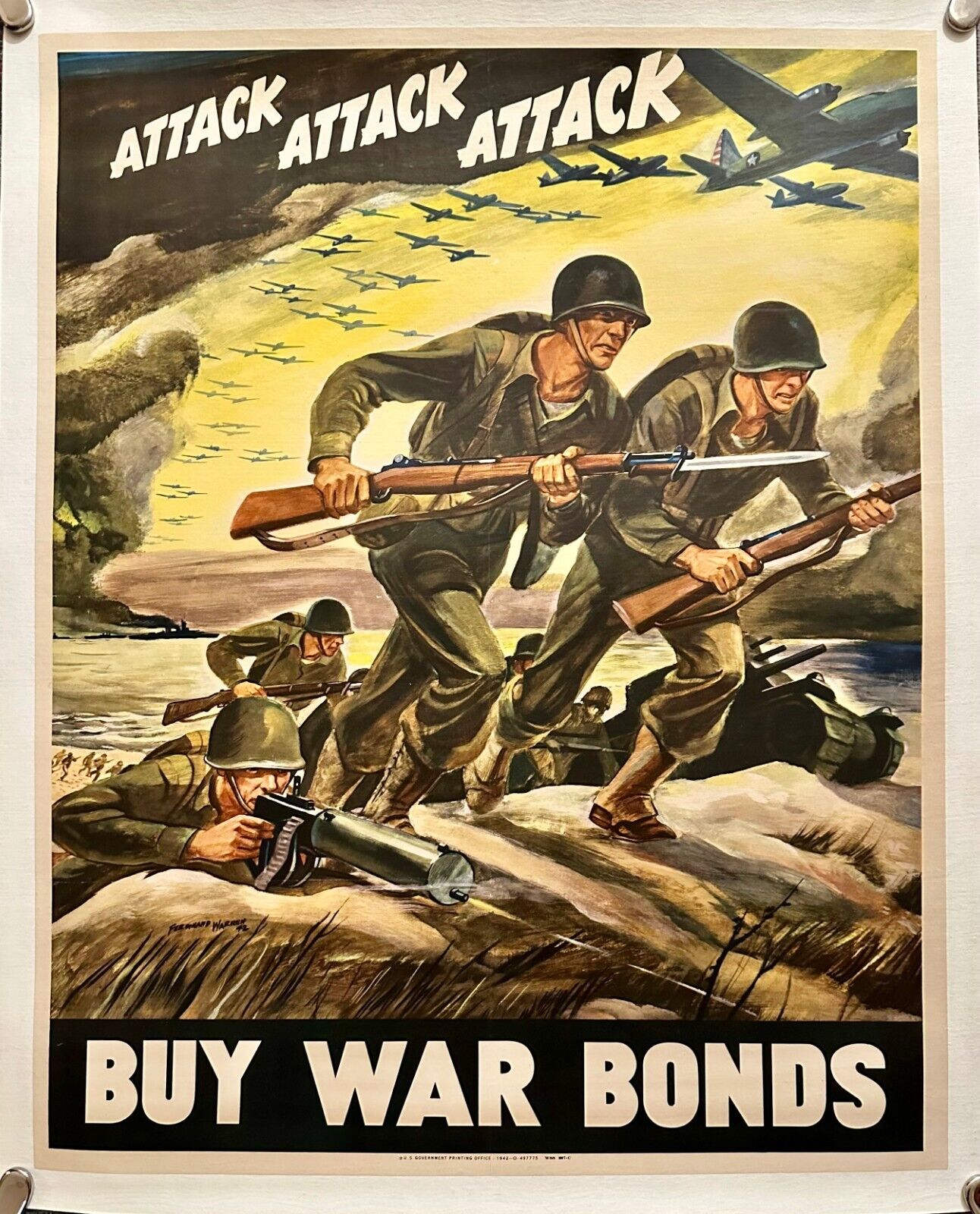 Original WWII Poster Attack Attack Attack Buy War Bonds 22