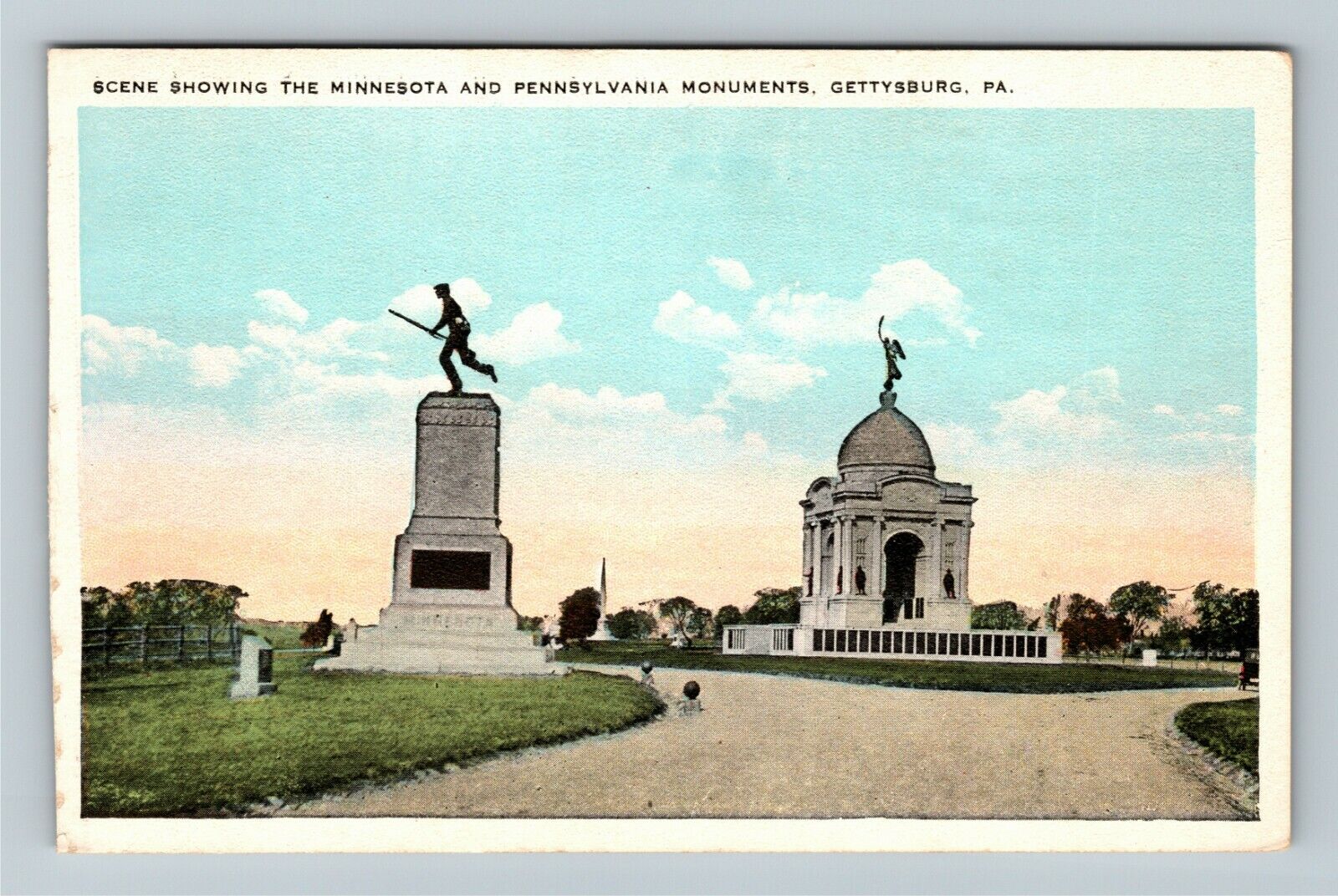 Gettysburg PA-Pennsylvania, MN & PA Monuments Vintage Souvenir Postcard