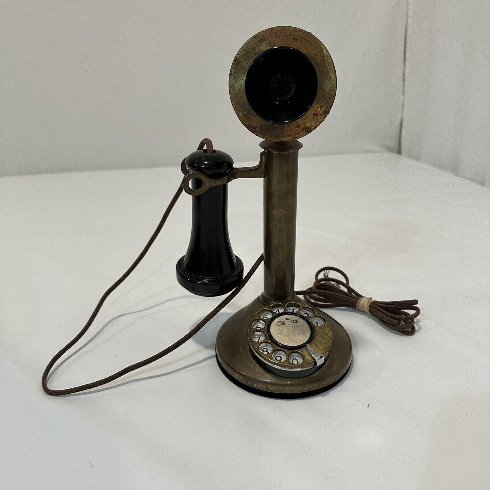 Retro Brass Candle Stick 51 AL Phone Rotary Dial Original Cords Bakelite