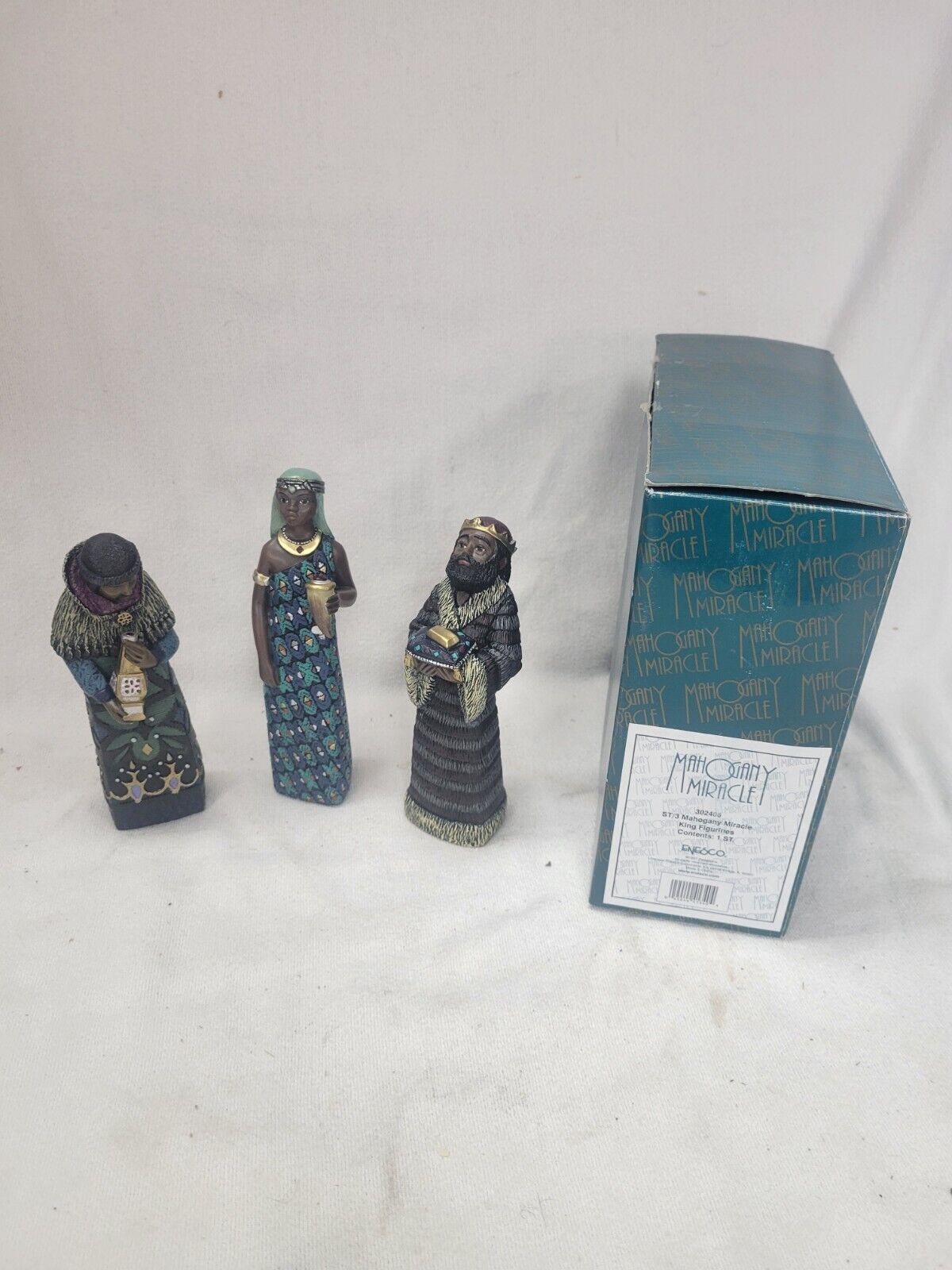 1997 Enesco Mahogany Miracle 3 Pc King Figurines Nativity 302406 W/Box