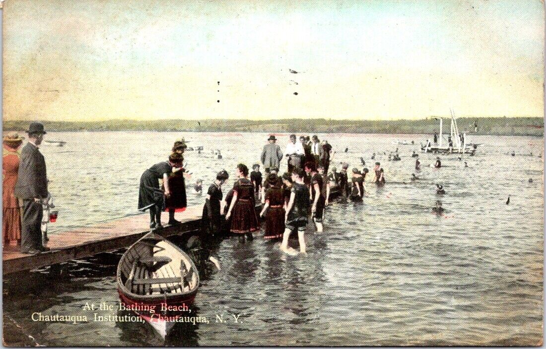 1913, Bathing Beach, Chautauqua Institution, CHAUTAUQUA, New York Postcard