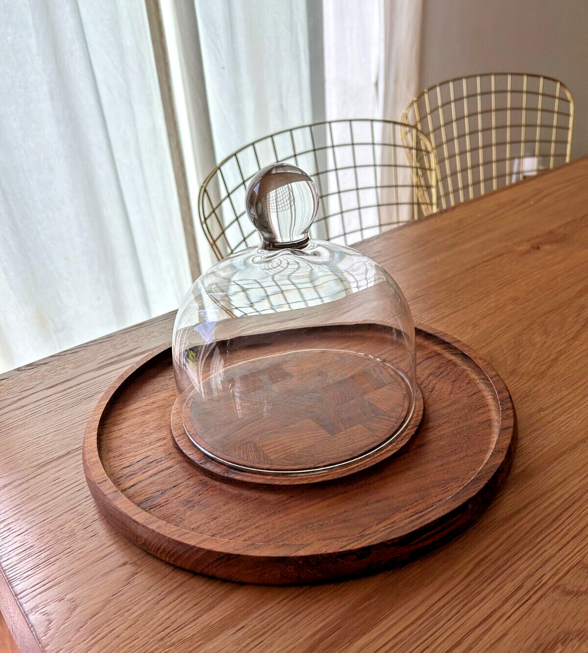 Vintage Selandia Designs Teak Wood Glass Cheese Dome Tray 12” MCM Danish EUC