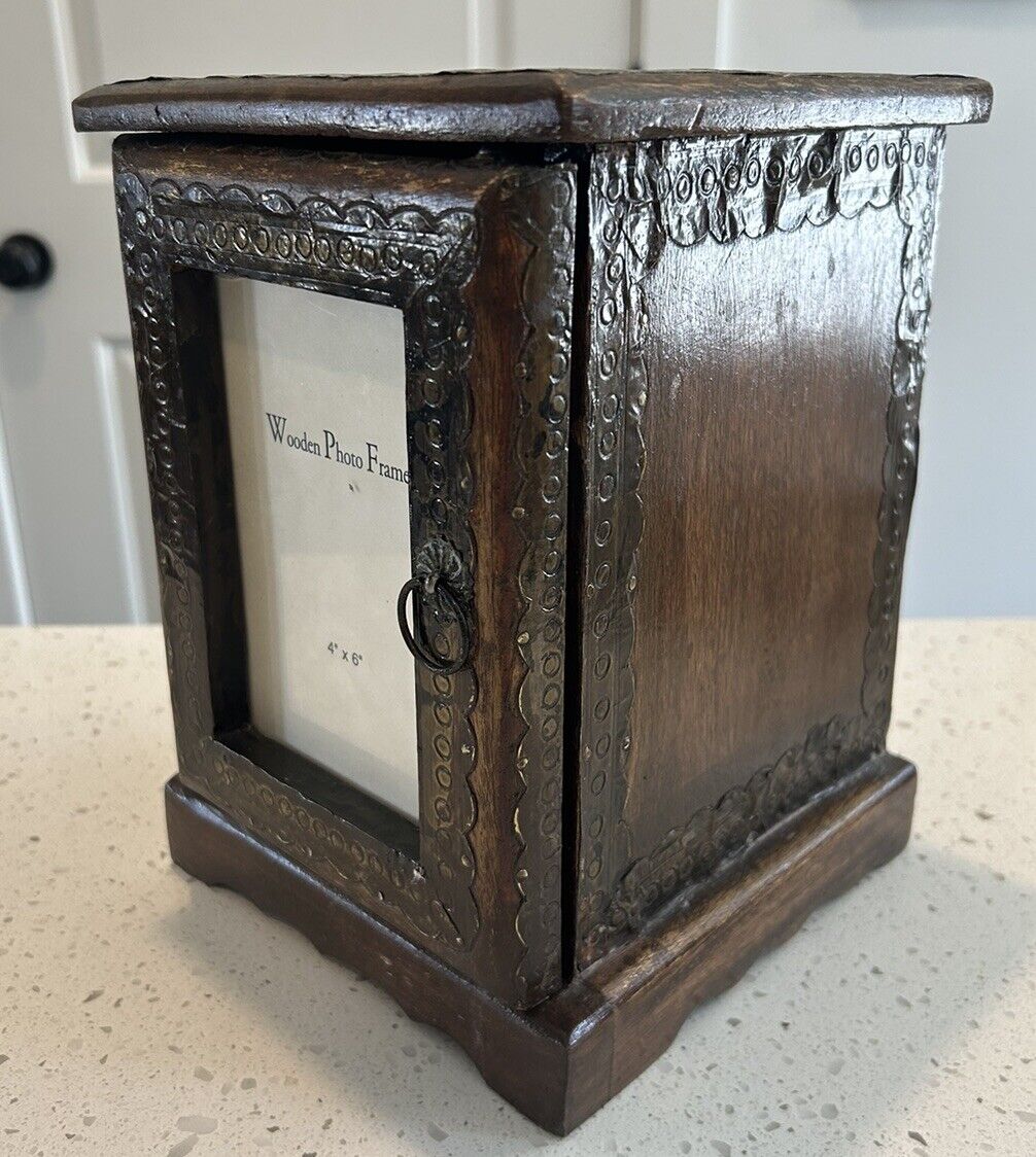Vintage Wooden Small Storage Box Cabinet Photo Frame Rustic Hand Crafted
