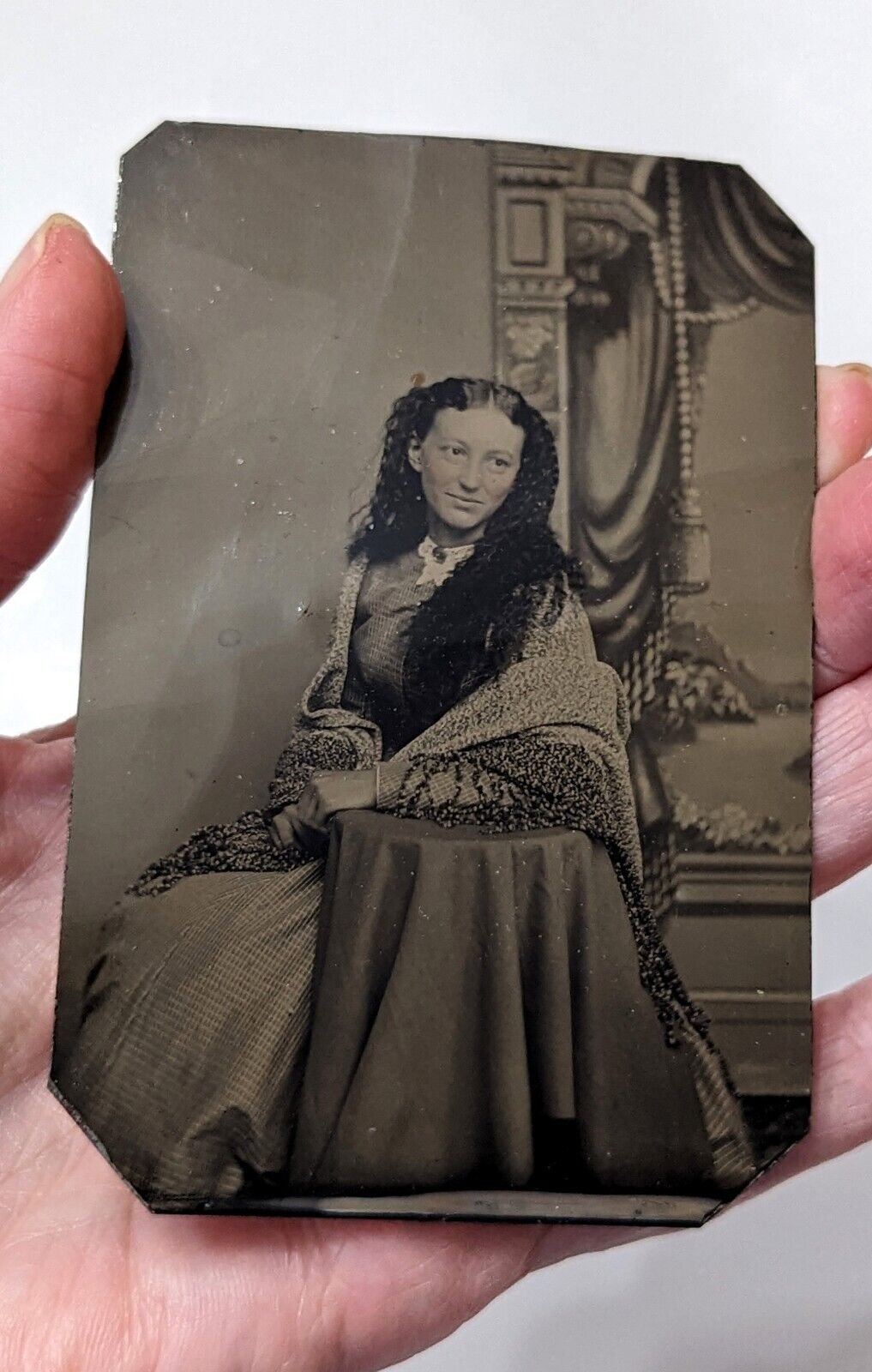 Antique 19th Century TINTYPE Photo Identified Woman Elizabeth Stone 4 1/4\