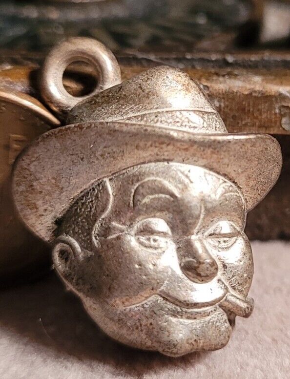 Vintage Metal Clad MAN IN HAT WITH CIGAR gumball charm prize jewelry 