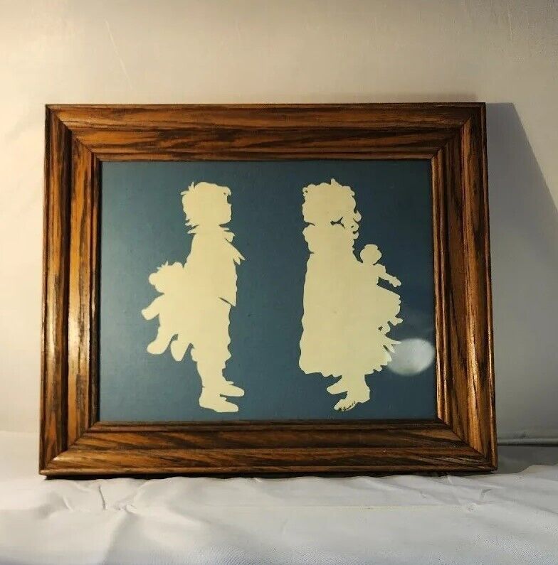 Vintage German Folk Art Work Silhouettes Wall Art on BLUE Sign H.Powell Picture