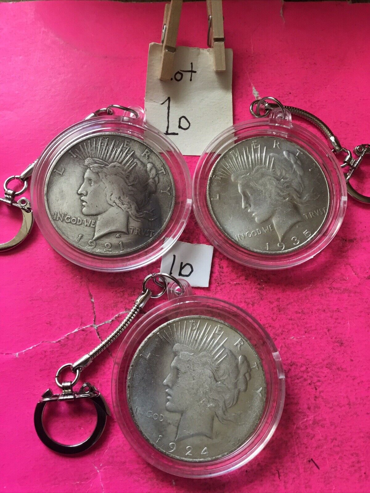 3 Lot Coin Keychain 1921-1935-1924 Dollars Copys Junk Drawer Estate Combine Ship
