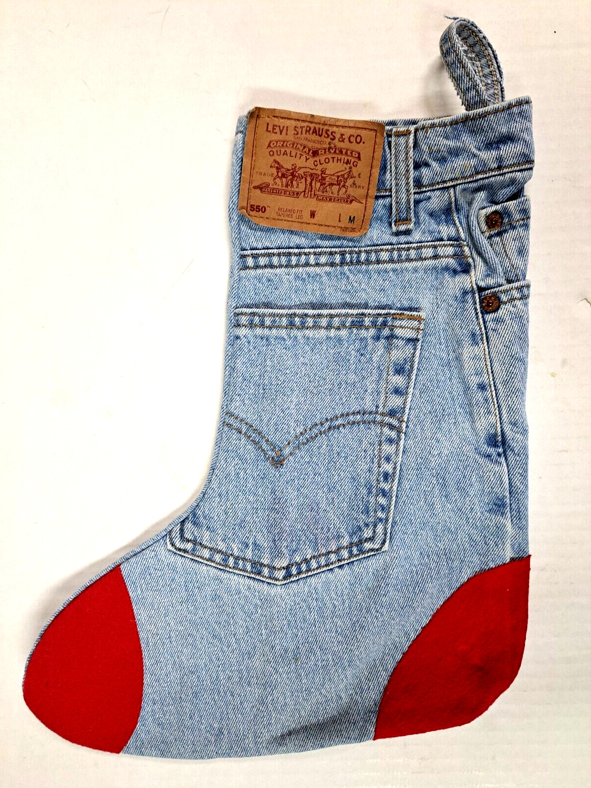 Handmade Levi Jeans denim Christmas stocking hand crafted from old jeans