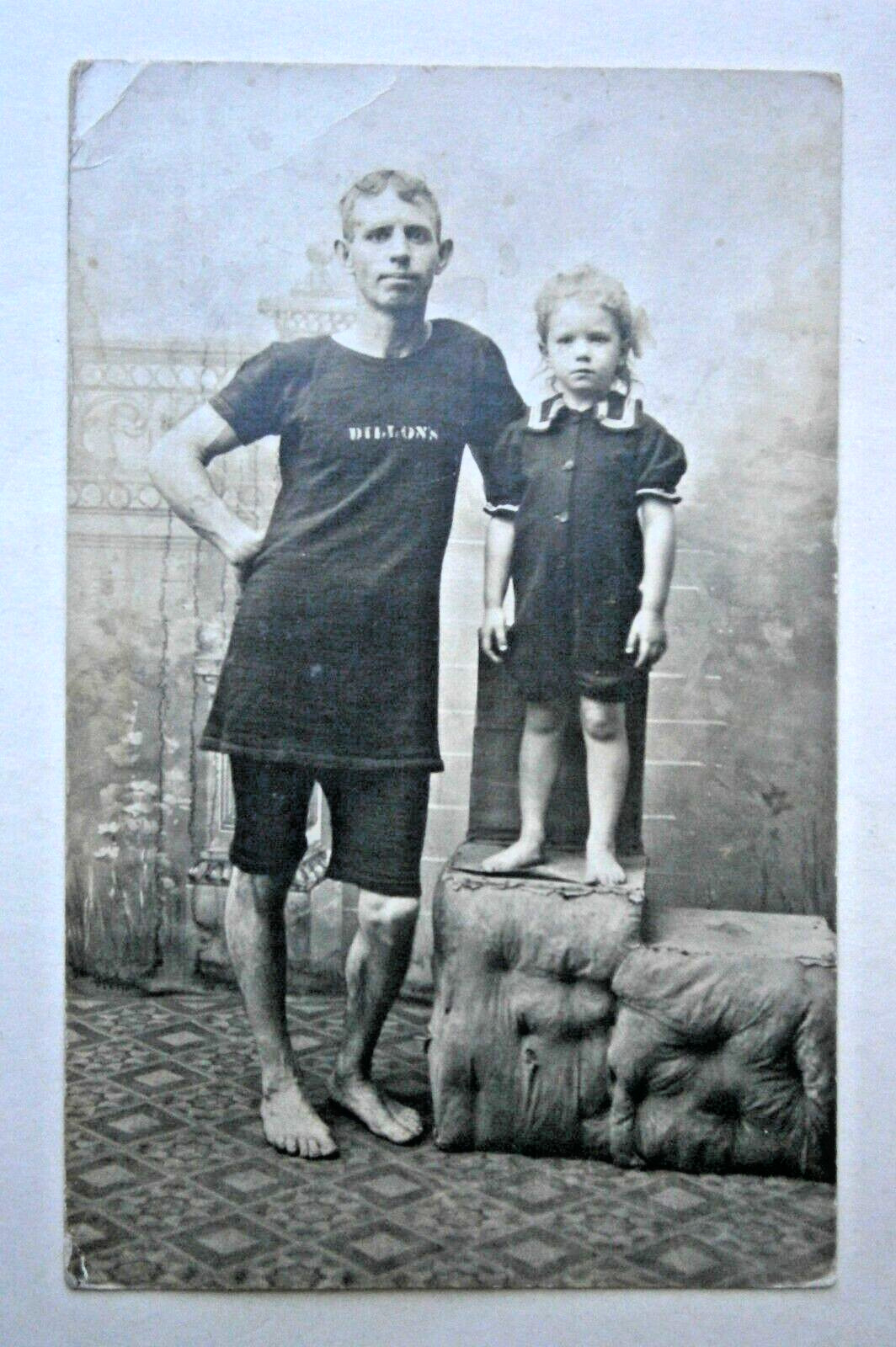 Real Photo Postcard of Young Girl with Grandfather in Bathing Suits, early 1900s