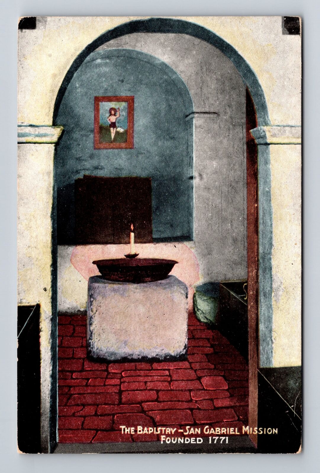 San Gabriel CA- California, The Baptistry, San Gabriel Mission, Vintage Postcard