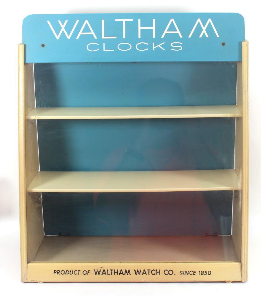 Vintage Waltham Clocks Store Countertop Display Case Glass Cabinet 