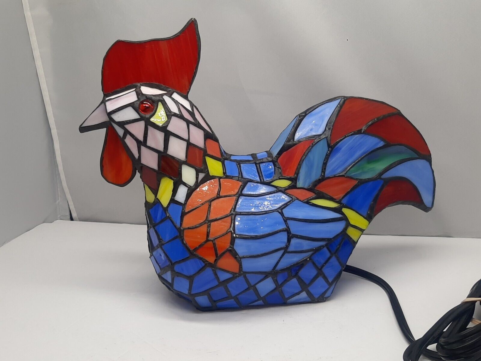 Exquisite Vintage Tiffany Style Stained Glass Rooster Chicken Table Lamp Light 