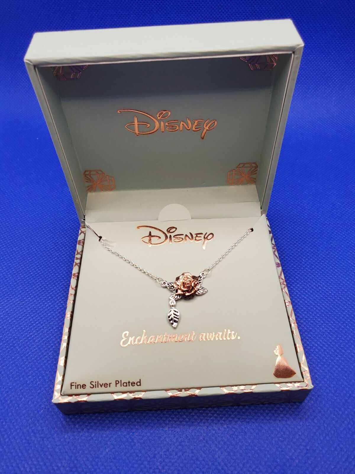 Disney Necklace Belle Princess Pendant Beauty And The Beast Rose 18in Long