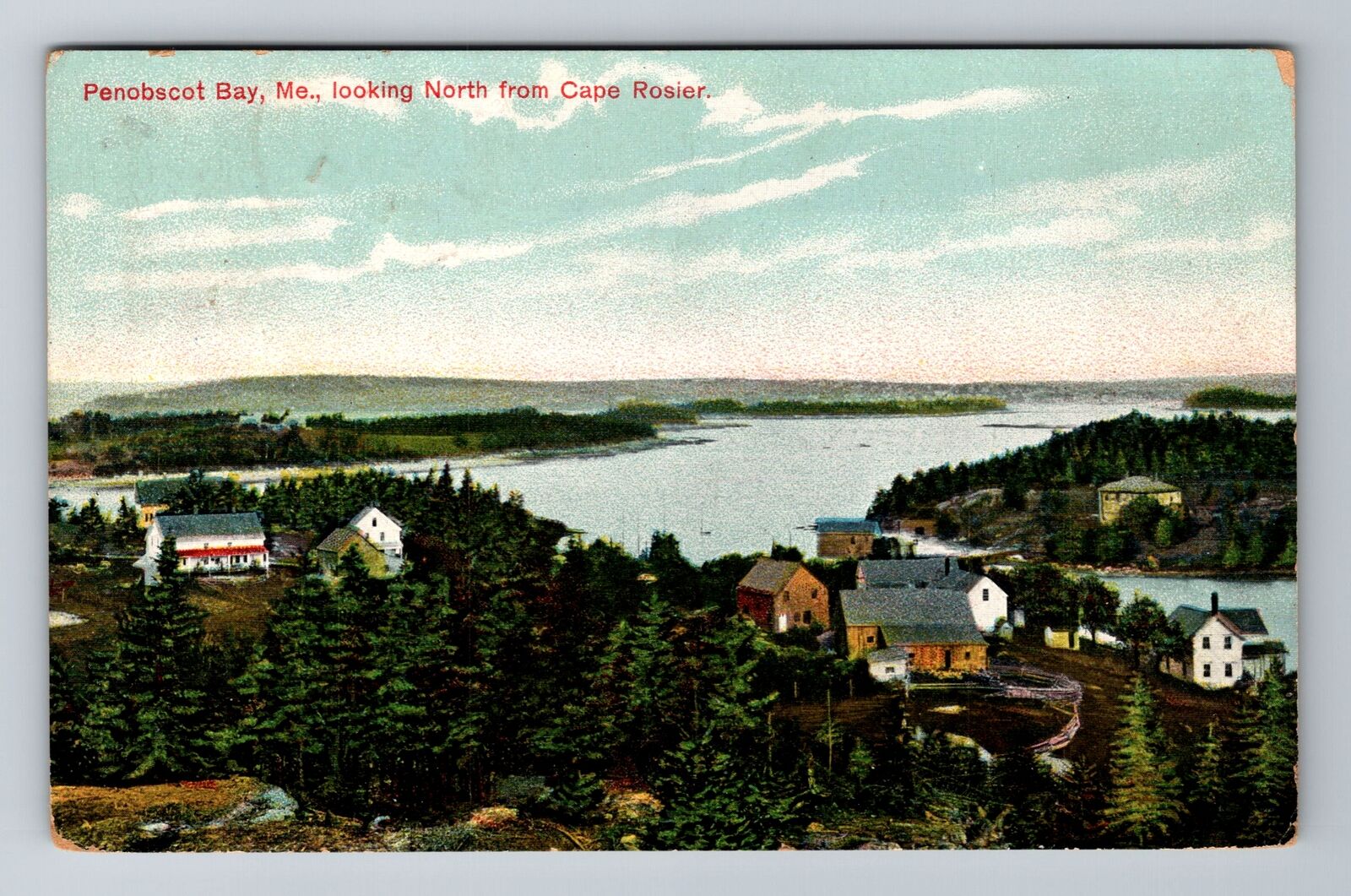 Penobscot Bay ME- Maine, Aerial From Cape Rosier, Antique Vintage c1910 Postcard