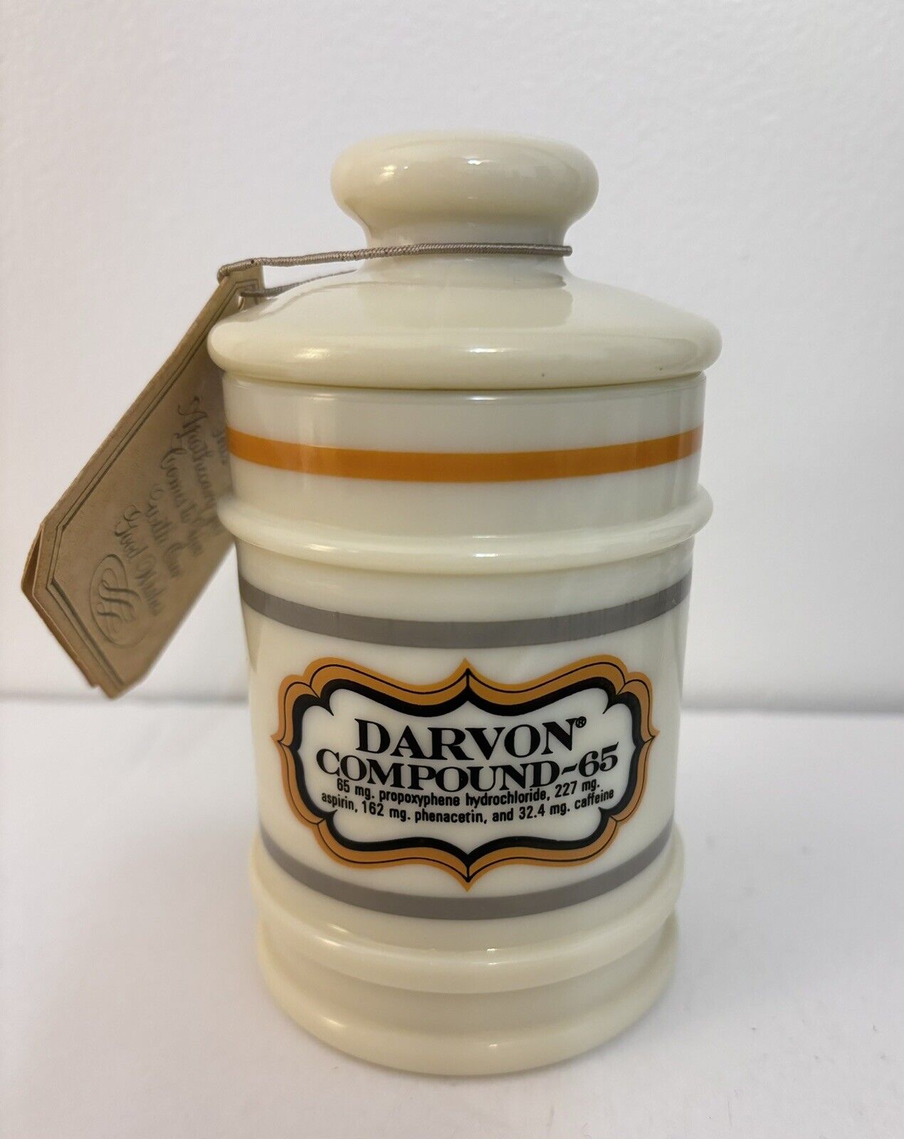 Vintage Darvon Compound 65 Apothecary Jar With Tag