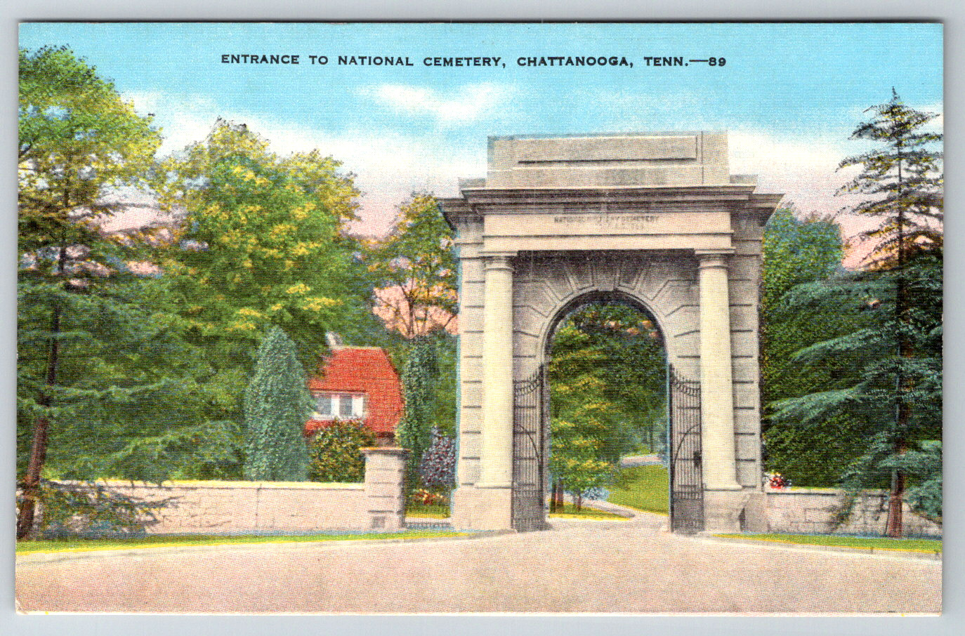 c1940s National Cemetery Entrance Chattanooga Tenn Postcard Linen