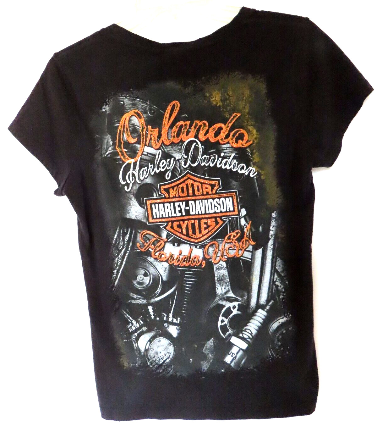 Vtg Harley Davidson Orlando bike week t-shirt  top black glitter Women\'s M 2015